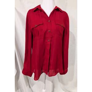 Chico's Red Blouse Camp Shirt Top Pocket Blouse Women's Size 0 Small Career Work